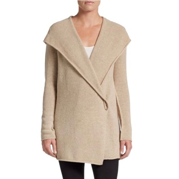 Vince Knit Long Cardigan with Hood Brown Tan Yak Wool Blend size XS